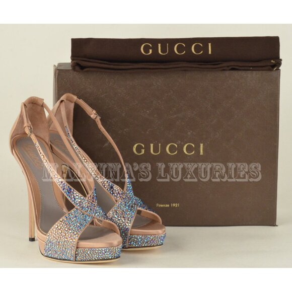 GUCCI SHOES NUDE SOFIA ETOILE CRYSTAL PLATFORM SANDALS sz 39.5 9.5 - Picture 2 of 12